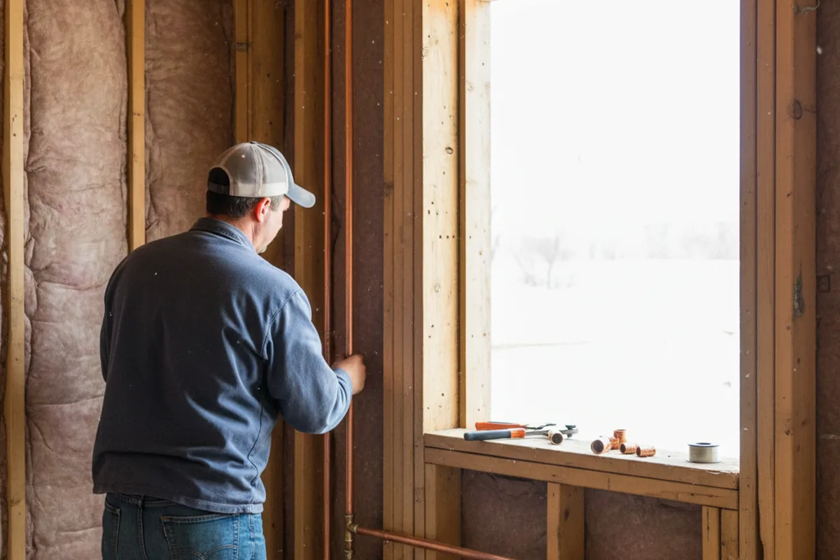 Licensed plumber running new copper supply lines in a Johnsonburg home